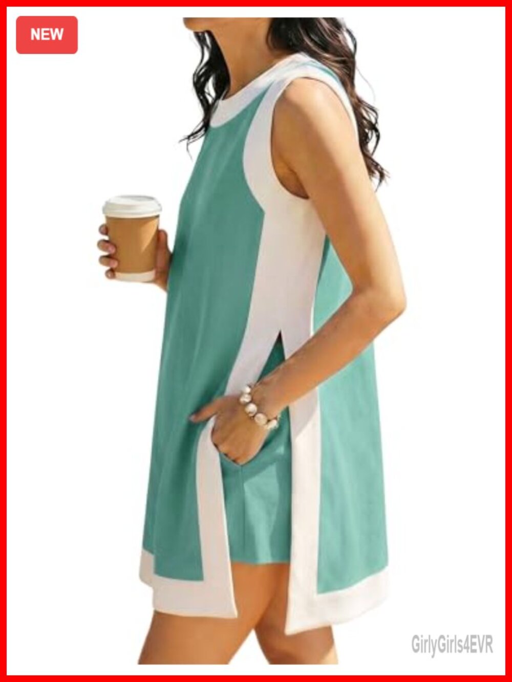 Hooever Women's 2 Piece Lounge Set Color Block Sleeveless Top & Shorts Casual